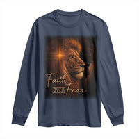 Faith Over Fear Long Sleeve Shirt Lion Of Judah Jesus Christian Religious - Wonder Print Shop