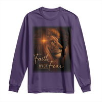 Faith Over Fear Long Sleeve Shirt Lion Of Judah Jesus Christian Religious - Wonder Print Shop