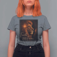 Faith Over Fear T Shirt For Women Lion Of Judah Jesus Christian Religious - Wonder Print Shop