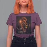 Faith Over Fear T Shirt For Women Lion Of Judah Jesus Christian Religious - Wonder Print Shop