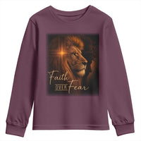 Faith Over Fear Youth Sweatshirt Lion Of Judah Jesus Christian Religious - Wonder Print Shop