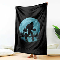 Funny Bigfoot Fishing Night Stroll Full Moon Throw Blanket - Wonder Print Shop