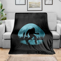Funny Bigfoot Fishing Night Stroll Full Moon Throw Blanket - Wonder Print Shop