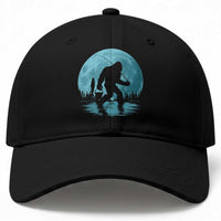Funny Bigfoot Fishing Night Stroll Full Moon Baseball Cap