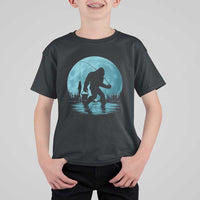 Funny Bigfoot Fishing Night Stroll Full Moon T Shirt For Kid - Wonder Print Shop