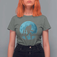 Funny Bigfoot Fishing Night Stroll Full Moon T Shirt For Women - Wonder Print Shop