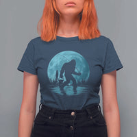 Funny Bigfoot Fishing Night Stroll Full Moon T Shirt For Women - Wonder Print Shop
