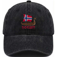 Boat Norwegian Flag Norway Viking Ship Norway Washed Cotton Baseball Cap