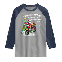 Funny Christmas Biker Raglan Shirt Braaaaping Around The Christmas Tree Dirt Bike Santa - Wonder Print Shop