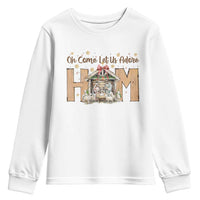 Oh Come Let Us Adore Him Youth Sweatshirt Christian Christmas Nativity Scene - Wonder Print Shop