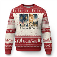 Christian Xmas Ugly Christmas Sweater A Savior Is Born Jesus Nativity Scene - Wonder Print Shop