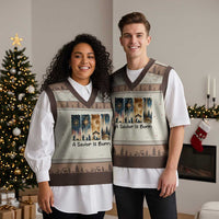 Christian Xmas V-Neck Knit Sweater Vest A Savior Is Born Jesus Nativity Scene - Wonder Print Shop