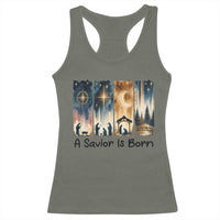 Christian Christmas Racerback Tank Top A Savior Is Born Jesus Nativity Scene - Wonder Print Shop