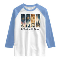 Christian Christmas Raglan Shirt A Savior Is Born Jesus Nativity Scene - Wonder Print Shop