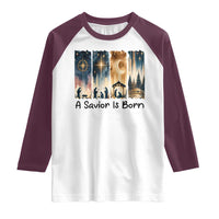 Christian Christmas Raglan Shirt A Savior Is Born Jesus Nativity Scene - Wonder Print Shop