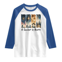 Christian Christmas Raglan Shirt A Savior Is Born Jesus Nativity Scene - Wonder Print Shop