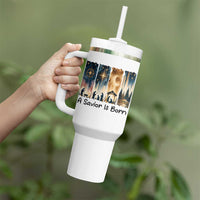 Christian Christmas Tumbler With Handle A Savior Is Born Jesus Nativity Scene - Wonder Print Shop