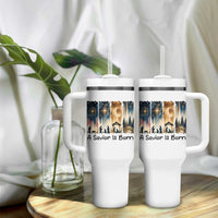 Christian Christmas Tumbler With Handle A Savior Is Born Jesus Nativity Scene - Wonder Print Shop