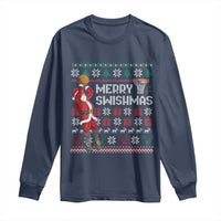 Funny Black Santa Christmas Basketball Long Sleeve Shirt Merry Swishmass Xmas Sport - Wonder Print Shop