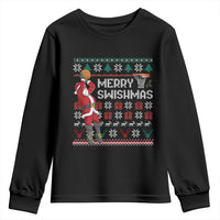 Funny Black Santa Christmas Basketball Youth Sweatshirt Merry Swishmass Xmas Sport - Wonder Print Shop