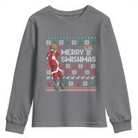 Funny Black Santa Christmas Basketball Youth Sweatshirt Merry Swishmass Xmas Sport - Wonder Print Shop