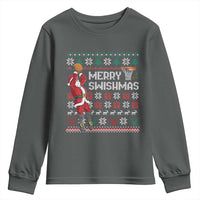 Funny Black Santa Christmas Basketball Youth Sweatshirt Merry Swishmass Xmas Sport - Wonder Print Shop
