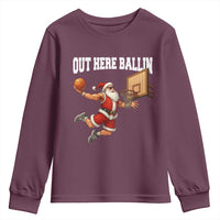 Funny Christmas Basketball Youth Sweatshirt Out Here Ballin Xmas Santa Sport - Wonder Print Shop