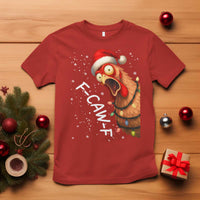 Funny F Caw F Chicken Christmas T Shirt Xmas Rooster Meme Santa Hat - Wonder Print Shop