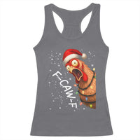 Funny F Caw F Chicken Christmas Racerback Tank Top Xmas Rooster Meme Santa Hat - Wonder Print Shop