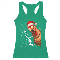Funny F Caw F Chicken Christmas Racerback Tank Top Xmas Rooster Meme Santa Hat - Wonder Print Shop