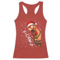 Funny F Caw F Chicken Christmas Racerback Tank Top Xmas Rooster Meme Santa Hat - Wonder Print Shop