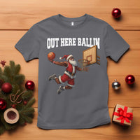Funny Black Santa Christmas Basketball T Shirt Out Here Ballin Xmas Santa Sport - Wonder Print Shop