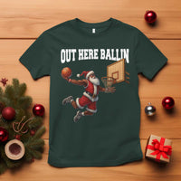 Funny Black Santa Christmas Basketball T Shirt Out Here Ballin Xmas Santa Sport - Wonder Print Shop