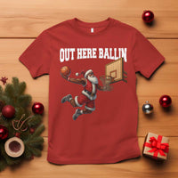 Funny Black Santa Christmas Basketball T Shirt Out Here Ballin Xmas Santa Sport - Wonder Print Shop