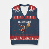 Funny Black Santa Christmas Basketball V-Neck Knit Sweater Vest Out Here Ballin Xmas Santa Sport - Wonder Print Shop