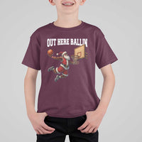 Funny Black Santa Christmas Basketball T Shirt For Kid Out Here Ballin Xmas Santa Sport - Wonder Print Shop