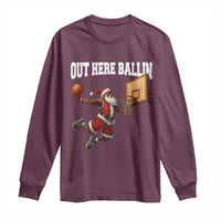 Funny Black Santa Christmas Basketball Long Sleeve Shirt Out Here Ballin Xmas Santa Sport - Wonder Print Shop