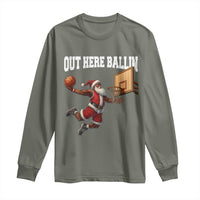 Funny Black Santa Christmas Basketball Long Sleeve Shirt Out Here Ballin Xmas Santa Sport - Wonder Print Shop