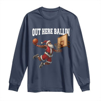 Funny Black Santa Christmas Basketball Long Sleeve Shirt Out Here Ballin Xmas Santa Sport - Wonder Print Shop