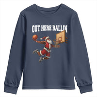 Funny Black Santa Christmas Basketball Youth Sweatshirt Out Here Ballin Xmas Santa Sport - Wonder Print Shop