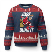 Funny Black Santa Christmas Basketball Ugly Christmas Sweater Just Dunk It Xmas Sport - Wonder Print Shop