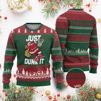 Funny Black Santa Christmas Basketball Ugly Christmas Sweater Just Dunk It Xmas Sport - Wonder Print Shop