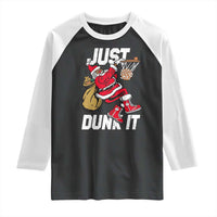 Funny Black Santa Christmas Basketball Raglan Shirt Just Dunk It Xmas Sport - Wonder Print Shop