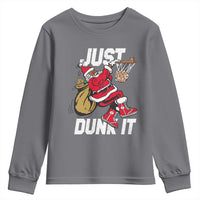 Funny Black Santa Christmas Basketball Youth Sweatshirt Just Dunk It Xmas Sport - Wonder Print Shop