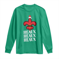 Funny Cajun Louisiana Christmas Long Sleeve Shirt Heaux Heaux Heaux New Orleans Santa Hat
