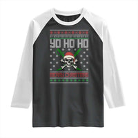 Funny Christmas Pirate Santa Raglan Shirt Yo Ho Ho Merry Christmas Skull Santa Hat - Wonder Print Shop