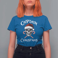 Funny Xmas Pirate Santa T Shirt For Women Captain Christmas Skull Candy Canes - Wonder Print Shop