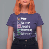 Eat Sleep Anime Gaming Repeat T Shirt For Women Kawaii Otaku Anime Manga