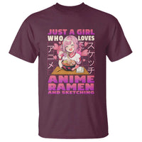 Funny Just A Girl Who Loves Anime Ramen And Sketching T Shirt Otaku Japanese Kawaii Anime Girl