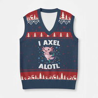 Funny Axolotl Ice Skating V-Neck Knit Sweater Vest I Axel Alotl Winter Sport - Wonder Print Shop